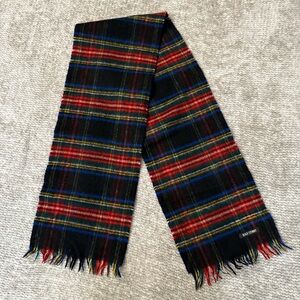Black Stewart Tartan Wool Scarf Red Plaid Fringe Classic Winter Holiday Unisex